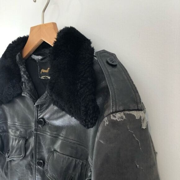 Destroyed Vintage 80s Pierre Cardin Men's Size 42 Leather Bomber Jacket Grunge - Picture 13 of 16